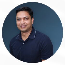 George with blue round background