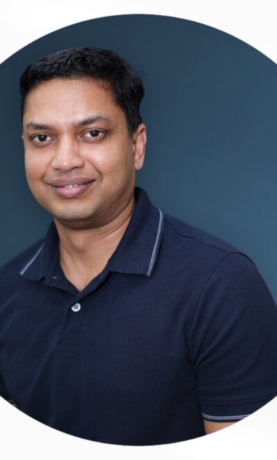 George with blue round background